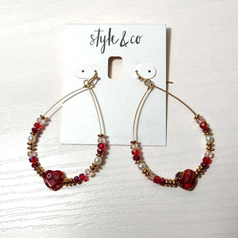 STYLE & CO Gold tone Beaded Heart Drop Earrings - Picture 8 of 9